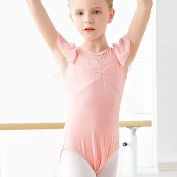 Mesduri Filles Justaucorps Ballet Costume Enfants Manches Longues Body de Danse Velours Patchwork Gymnastique Combinaison Léotard (Rose, 120