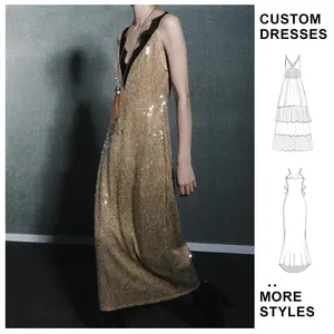 Custom Wholesale Women's  Sequins Lace Floor-Length Natural Waist Pencil Silhouette Sleeveless Sexy Party Empire Dresses