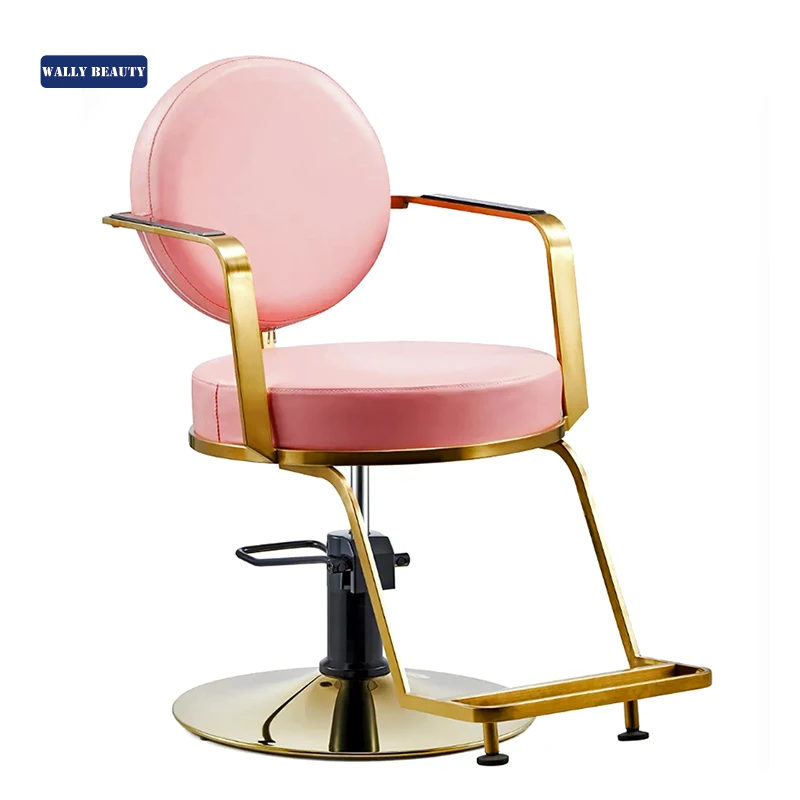Wallybeauty Beauty Salon Equipment Unique Pink Leather Hairdressing Gold  Base Styling Chair