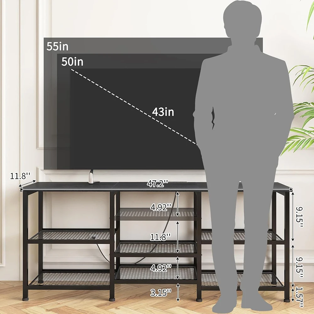 product wooden modern tv stand 55 inch tvs entertainment center movable shelf panels power outlet led lights open storage shelves media-5