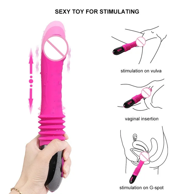 10 Frequency Rechargeable Rechargeable Handheld Rotating Beads Telescopic Dildo Vibrator for G Spot Stimulation