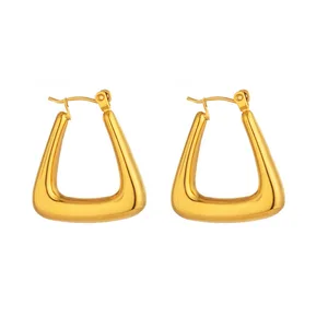 Simple Design 18k Gold Plated Triangle Earrings Female Geometric Ear Buckle Titanium Steel Earrings Wholesale