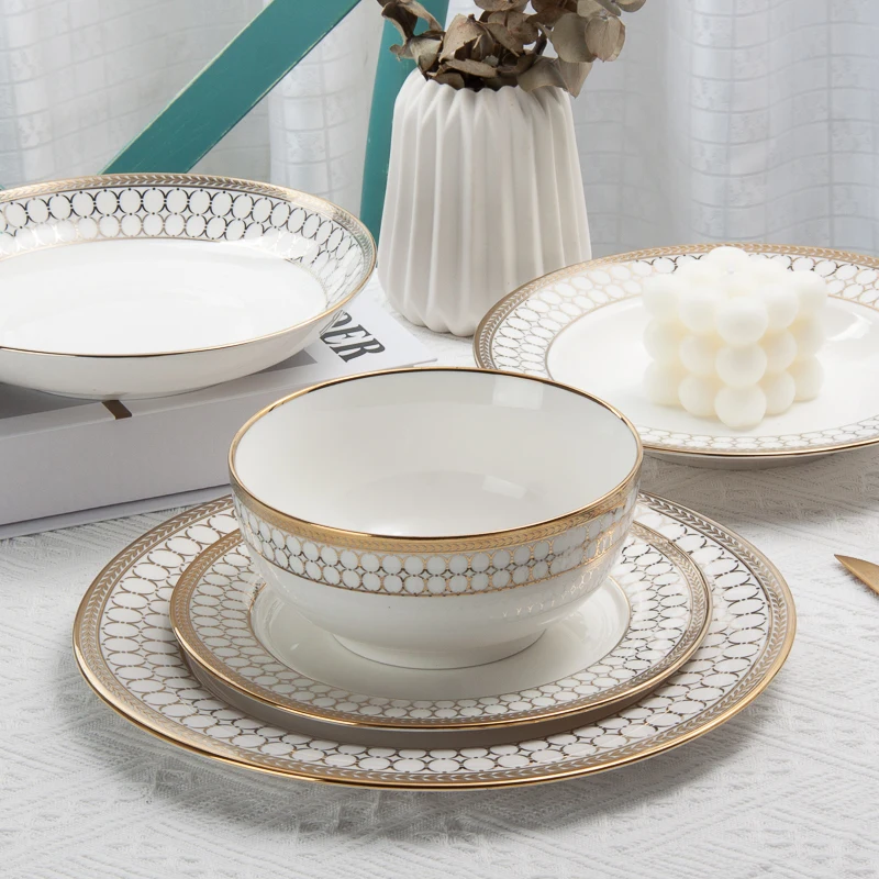 Vajilla de porcelana dorada de lujo para Hotel, juego de vajilla