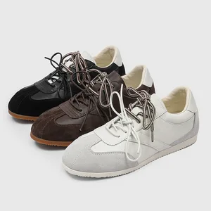 Men's Trendy Round Toe Retro Simple Sneakers Rubber Outsole Solid Color Casual Lace-up Commuter Training Shoes