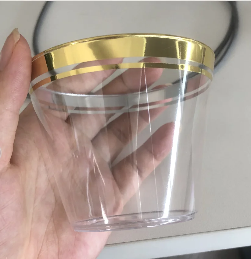 9oz Gold Rimmed Disposable Plastic Party Cups Elegant For Wedding Party