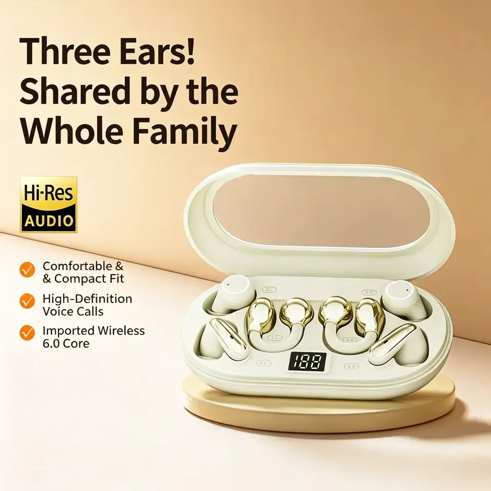 P47 3-in-1 Wireless Bluetooths Earbuds In-Ear & Ear-Clip Design LED Digital Display Long Battery Life HiFi Stereo Earphones