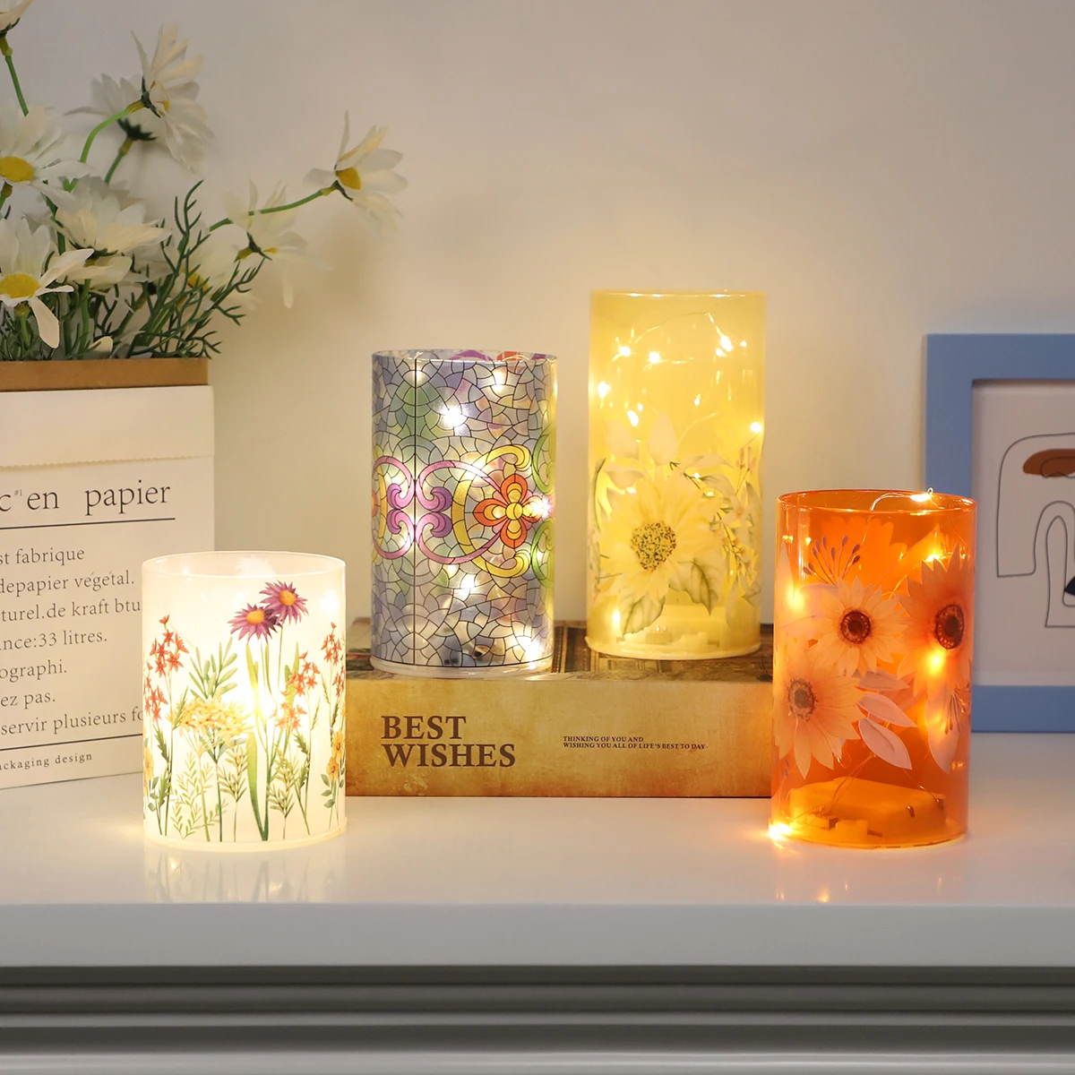 Glass Cylinder Candle With Fairy Twinkle String Lights Glass Tube Lamp Led Wedding Centerpieces