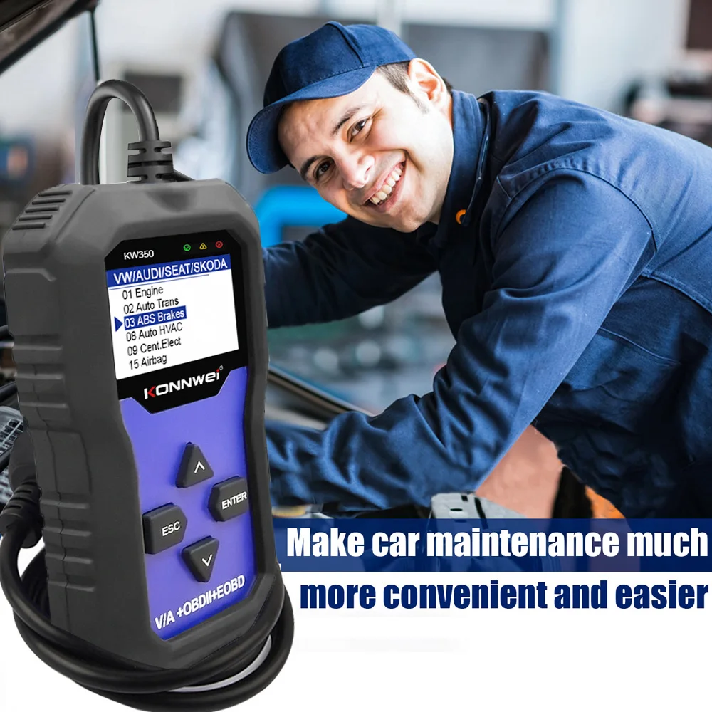 KONNWEI KW350 Full System Tester Engine Automatic OBDII Diagnostic Scanner ABS SRS Transmission Oil Reset Code Reader Features