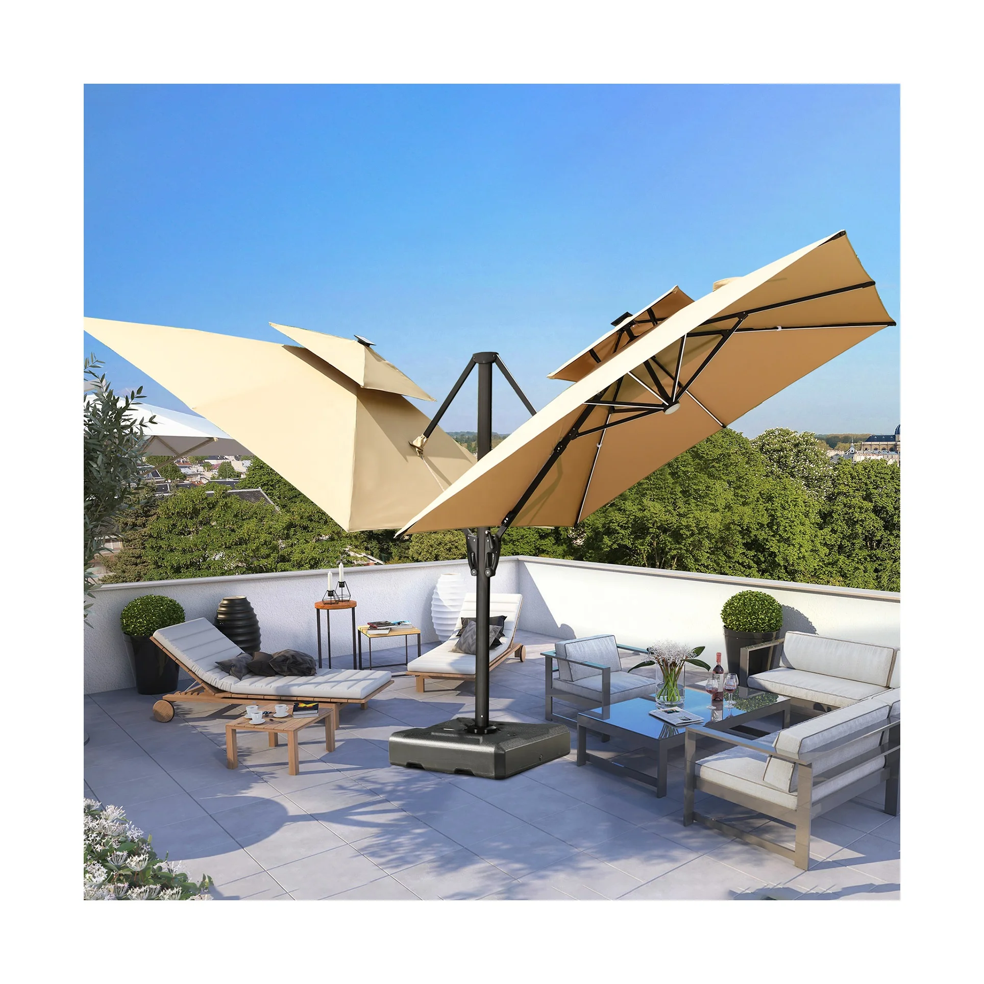 20ft patio umbrella MOJIA Hotel Furniture Parasol Cantilever Umbrella Outdoor Umbrellas Big  Size Garden LED Sun Shade 20FT square Quality Umbrella