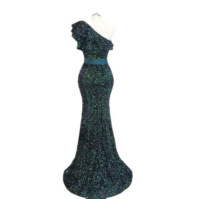 Alibaba.com: Manufacturer 220811 One Shoulder Evening Dress, Sequined Lace,  Floor-Length: Custom OEM services available with quick delivery options.