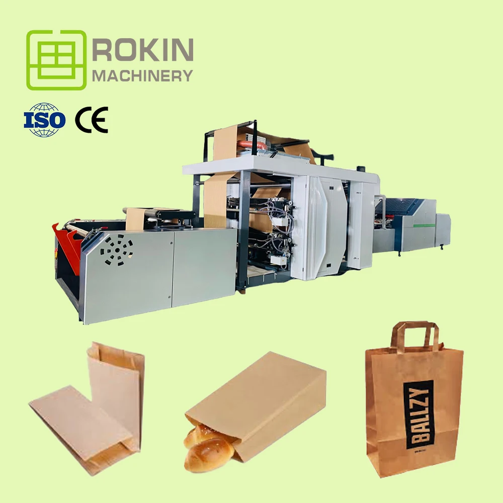 ROKIN BRAND Factory Price Automatic Roll Feeding Square Bottom Paper Bag Machine 200 Machine Making Paper Bag