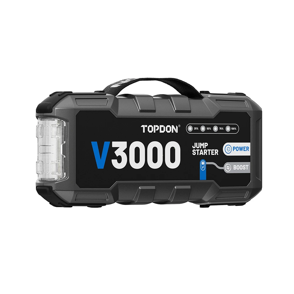 TOPDON V3000 PD60W Bidirectional Fast Charging 12V Jump Starter 3000 Peak Amp Car Super Capacitor Jump Starter Power Bank