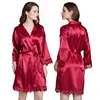1132 bride silk solid custom lace kimono satin robes Burgundy