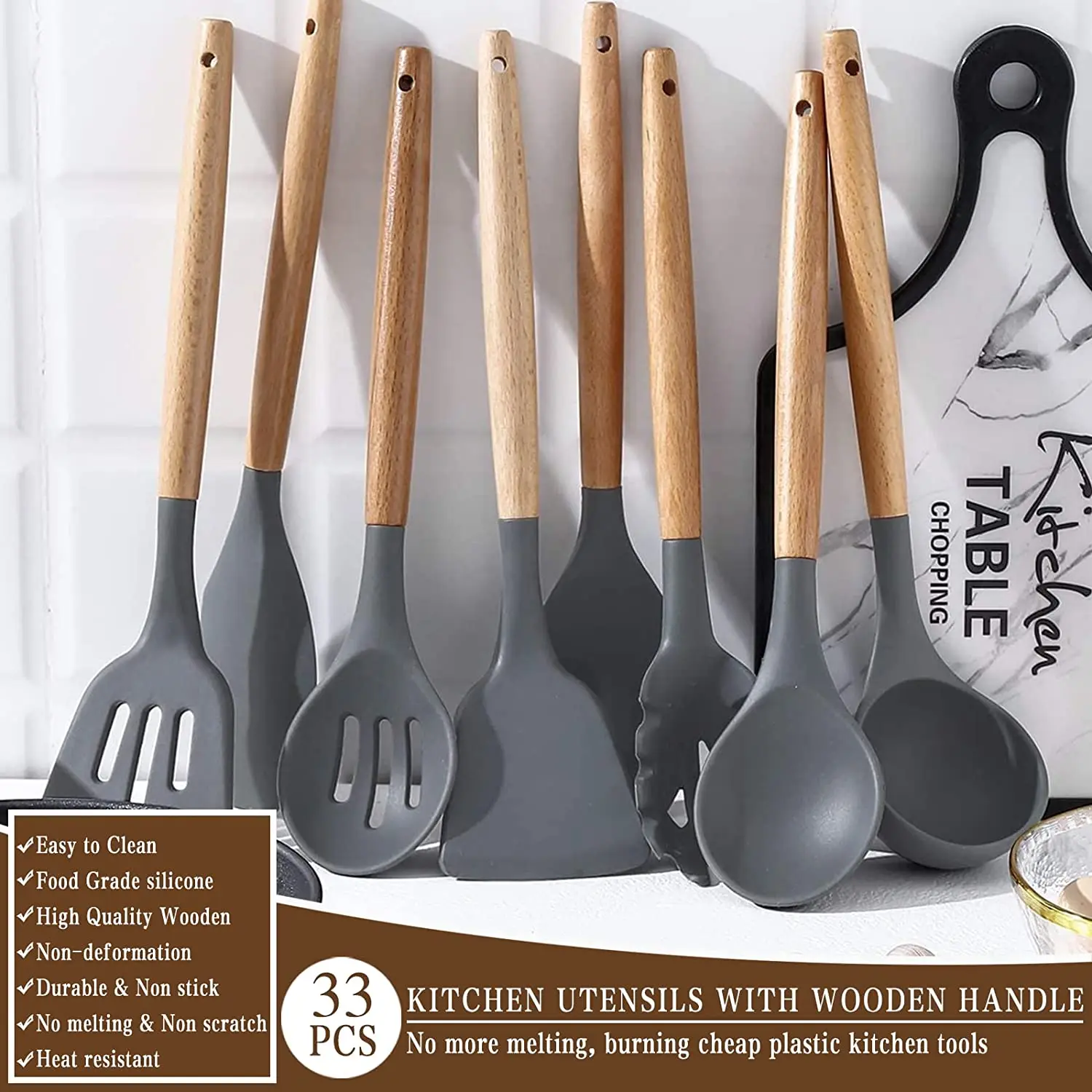 Kitchen Cooking Utensils Set 33 Pcs Nonstick Silicone Cooking Kitchen Utensils Spatula Set With