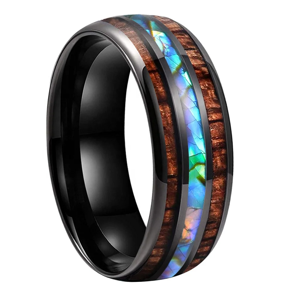 Free Engraving 8mm Man or Ladies Cobalt Yellow Gold Plated High Polish with Black Carbon Fiber Inlay Wedding Band Ring 