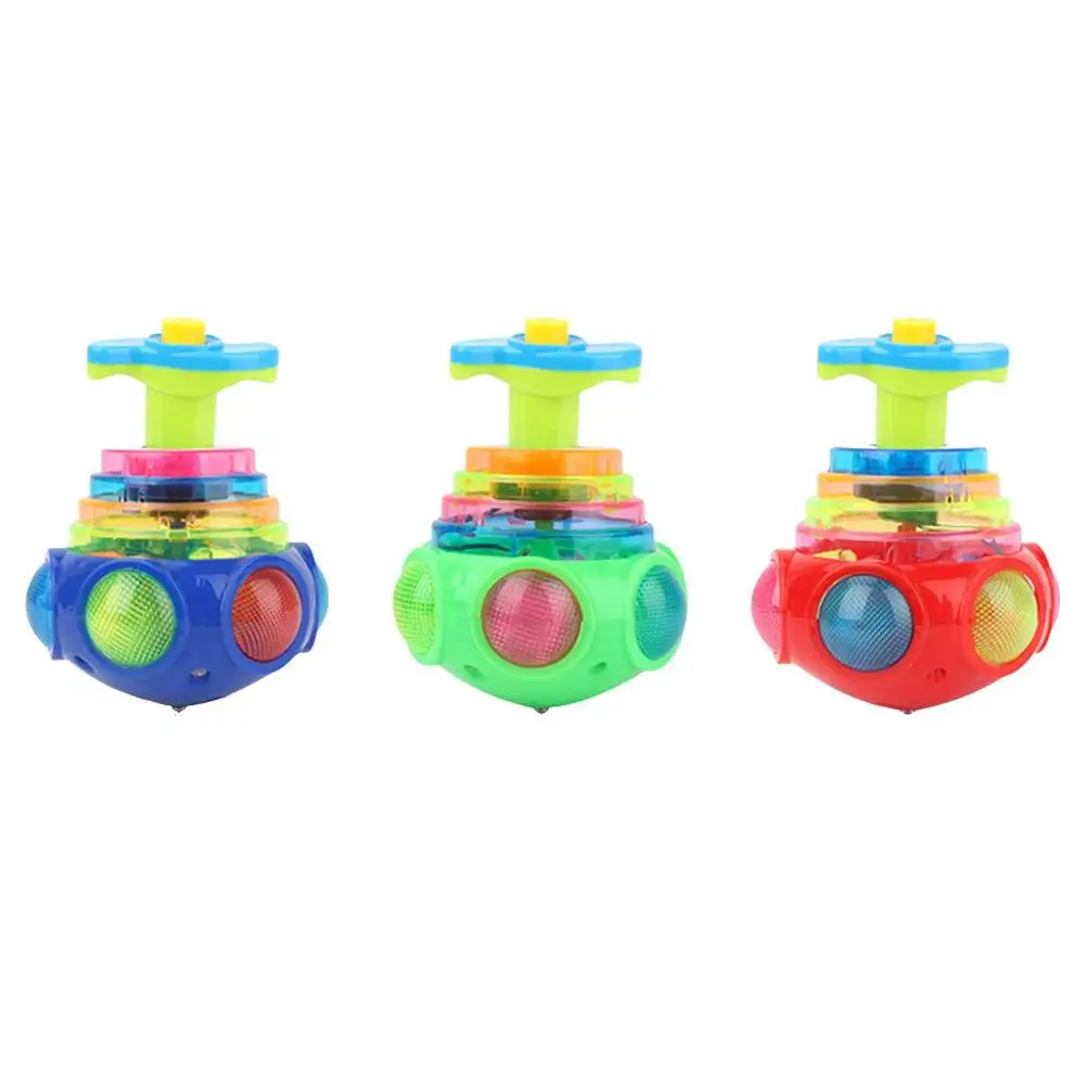 Popular LED Light up Flashing UFO Bouncing Spinning Tops With Gyroscope Novelty Bulk Children Toys Party Favors Funny Toys