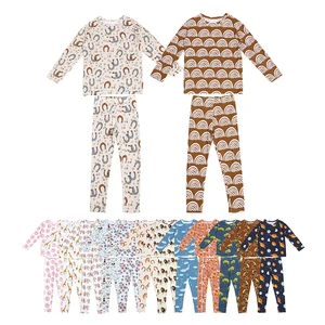 Wholesale Long Sleeve Children Two Piece Set Kids Boutique Boys Pajamas Suit Custom Print Bamboo Baby Girls Outfits