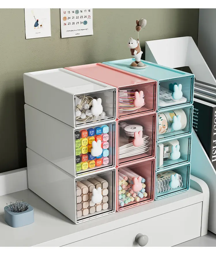 Pull Out Rectangular Transparent Drawer Plastic Small Office Stackable