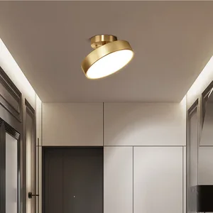 Round Porch Hall Lights Bedroom Nordic Brass Modern Simple Led Corridor Copper Ceiling Light