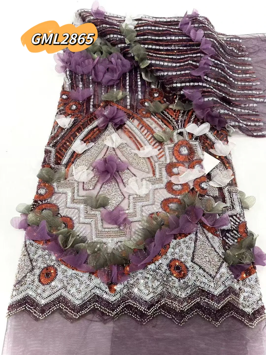 High-End 3D Raised Flower Chantilly Lace Floral Embroidery Sheer Mesh  Fabric for Fashion Dress/Lingerie