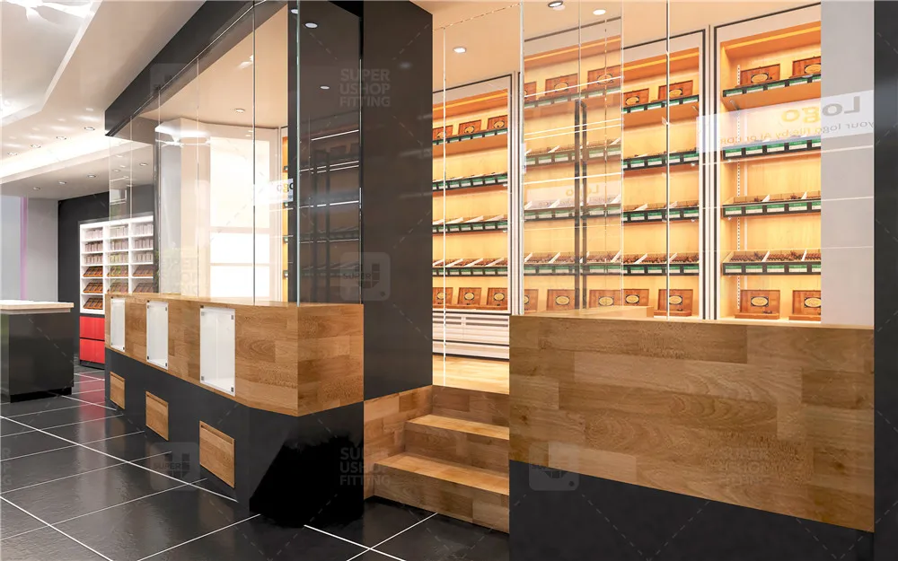 Wooden Cigar Shop Display Furniture Custom Smoke Shop Interior Design ...
