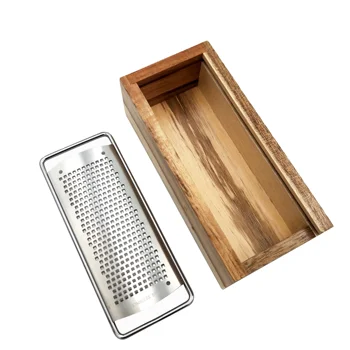 304 Stainless Steel Cheese & Ginger Vegetable Grater Wooden Container Eco-Friendly Metal Blade Kitchen Use Fruit Vegetable Tools