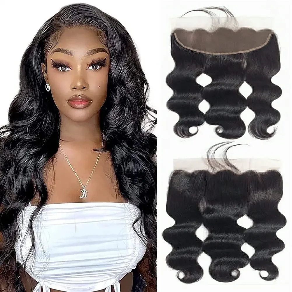 13x4 Lace Frontal Closure Body Wave Brazilian Virgin Human Hair Pre Plucked Baby Hair Natural Black #1B_voghion.com