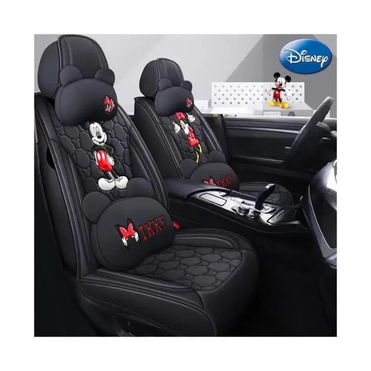 Lulu AnK1 Black Mickey Mouse Full Set Leather Car Seat Covers 5-seat Carton  Girly Cute Car Seat Covers for Flax Fur Hyundai - Main Image