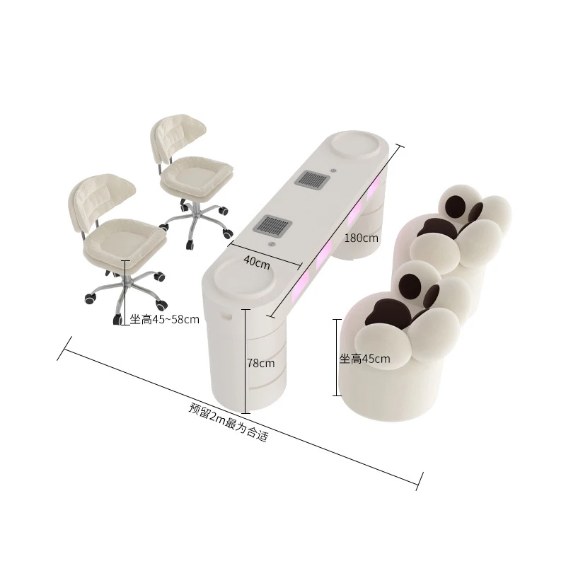 Luxury Modern Design Metal Nail Tech Desk Table Salon Manicure Furniture Double Manicure Nail Table for Beauty Salons
