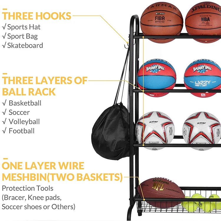LHRUI Soporte para balones de baloncesto para garaje, organizador de equipo  deportivo independiente, soporte vertical para interiores para voleibol