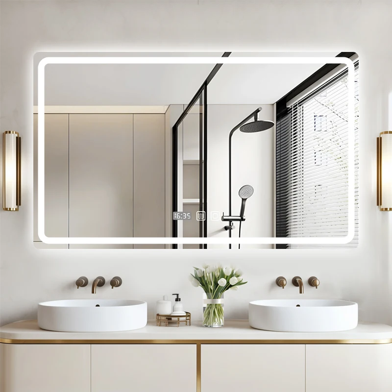 Rectangle Anti-foggy LED Bathroom Mirror Modern Vanity with Led Light Make up Mirror with Memory Brightness  for Home Use