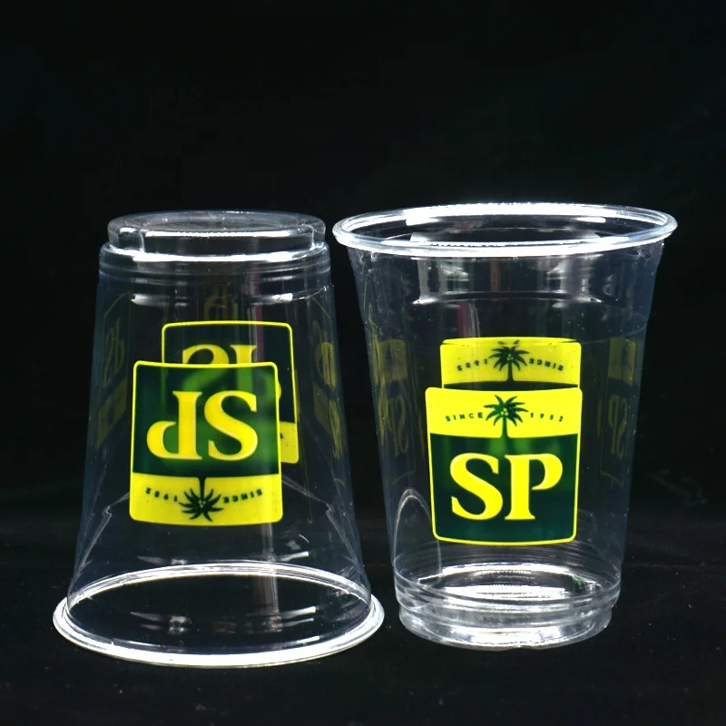 Custom Logo Printed Clear 12 16 20 24oz Pet Transparent Disposable Plastic Cup With Lid to Go Cups With Logo