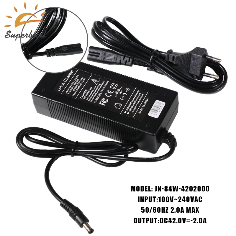 Superbsail EU Stock 42V 2A Universal Battery Fast Charger For Electric Power Scooter DC 5.5 2.1 CE EU Plug Adapter Charger supplier