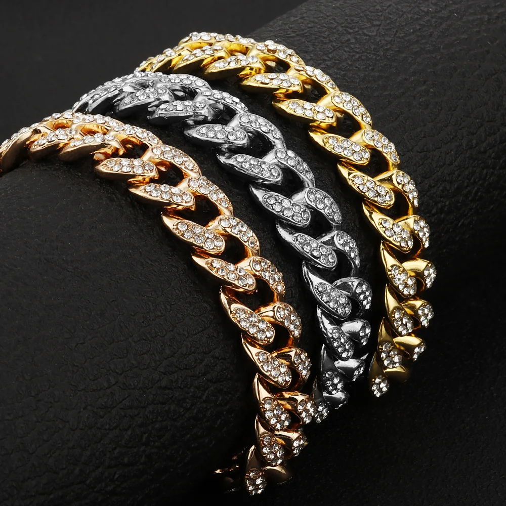 luxury silver 18k gold hip hop bracelet anklets crystal cuban link chain ankle foot jewelry for women rhinestone cuba anklet