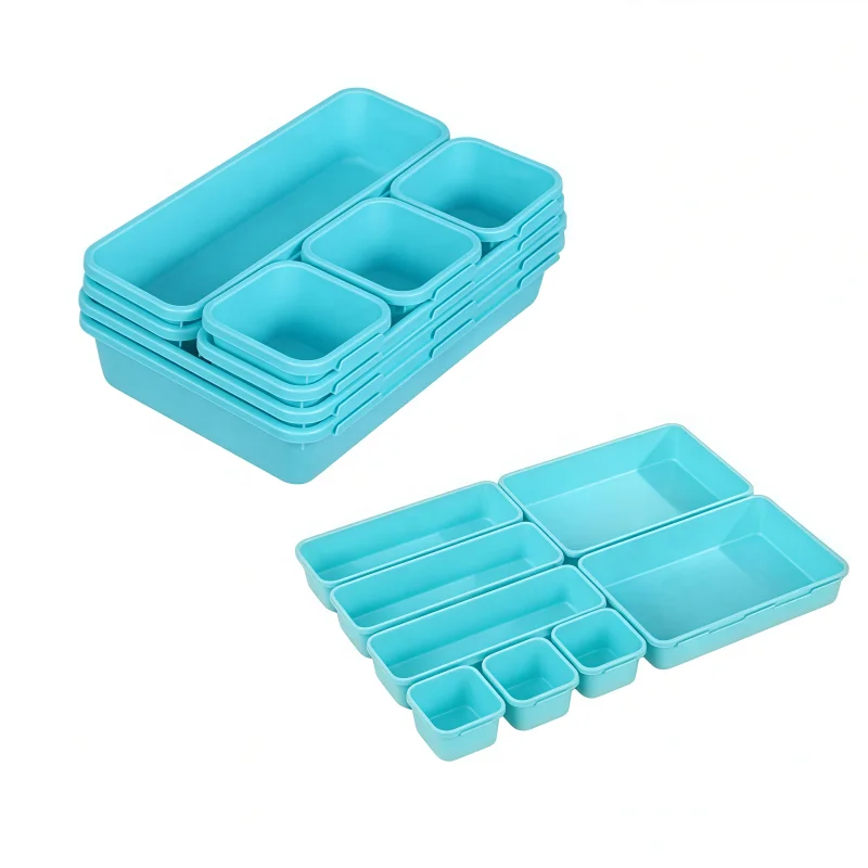 Modularny zestaw organizatorów do szuflad – dostosowywalne i stosowalne pudełka do przechowywania z nieluzującymi przegródkami w różnych rozmiarach do makijażu, kuchni i biura