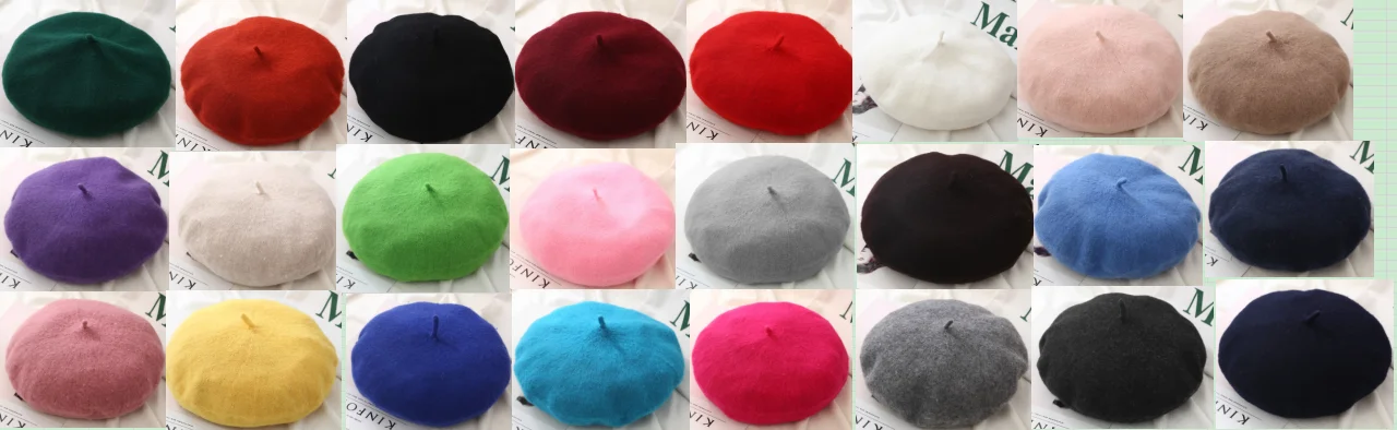 RTS 26 Color in Stock Manufacture Solid Color Wholesale Wool French Beret Hat for Women  French Style