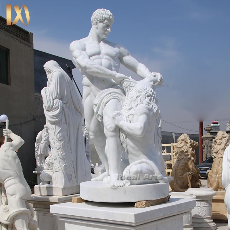 理想的な芸術有名なギリシャの屋内芸術男性像大理石の石の男ライオンの