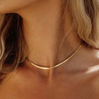 Collana Catena Serpente Placcata Oro 18K – Zirconia Verde – Acciaio Inox – 17.7 Pollici