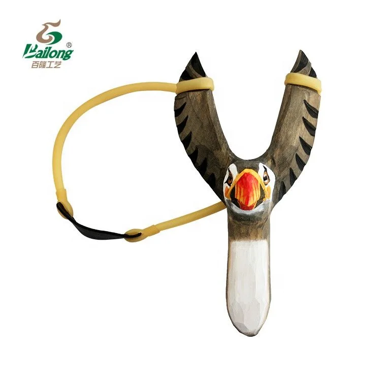 BSCI Factory Hand Carved Natural Wood Crafts Bird Shape Wood Toy Slingshot