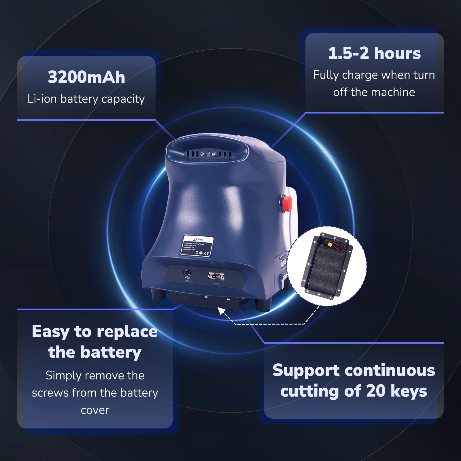 Kukai Beta Pro Portable Key Cutting Machine - DC24V, 120W, 12000+Rpm ...