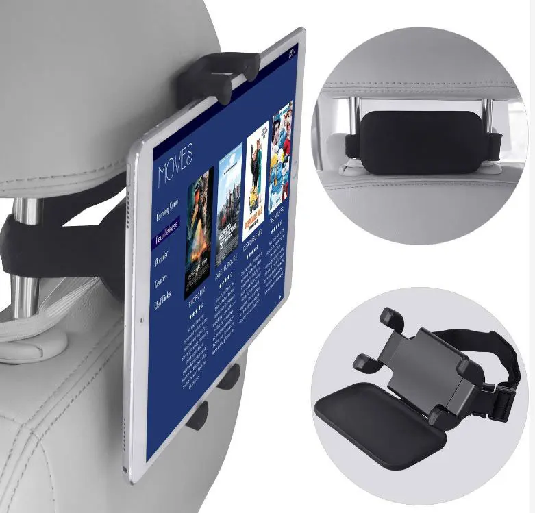 Подголовник для планшета, держатель для автомобильного заднего сиденья, автомобильное крепление для детей с регулируемым ремешком, универсальный, совместимый с экраном 4-12,9\