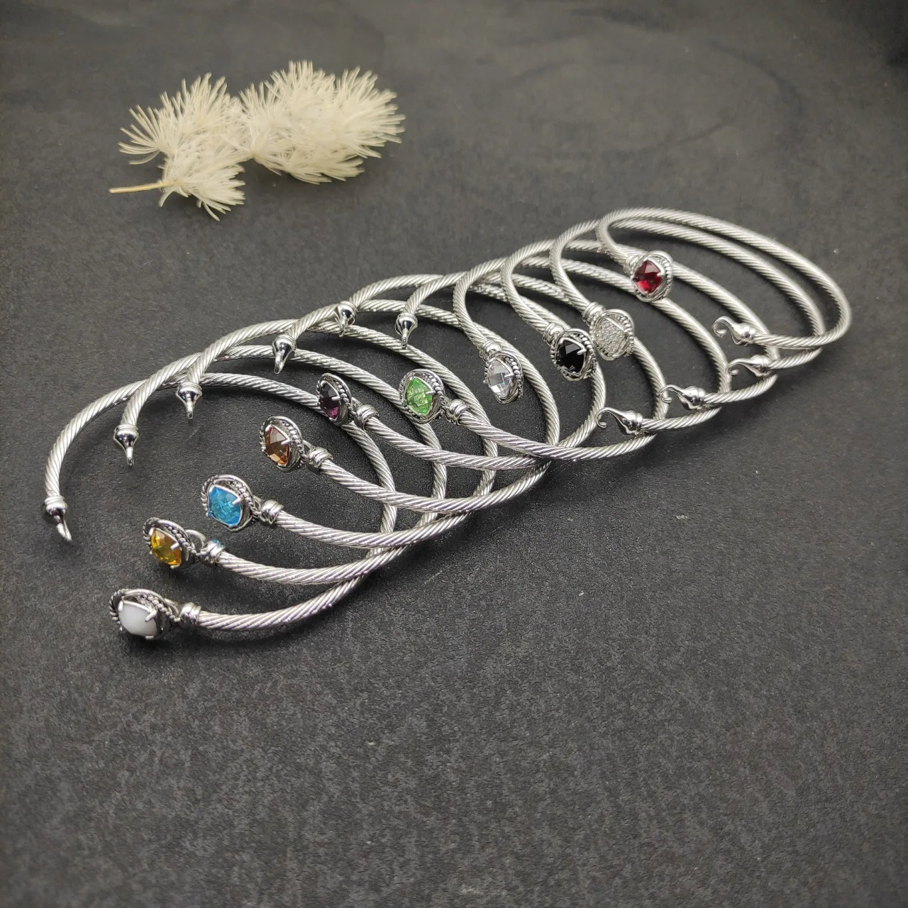 Sming High Quality Designer Jewelry Famous Brands Bangle Simple Silver  Square Natural Gemstone Bangle Bracelet