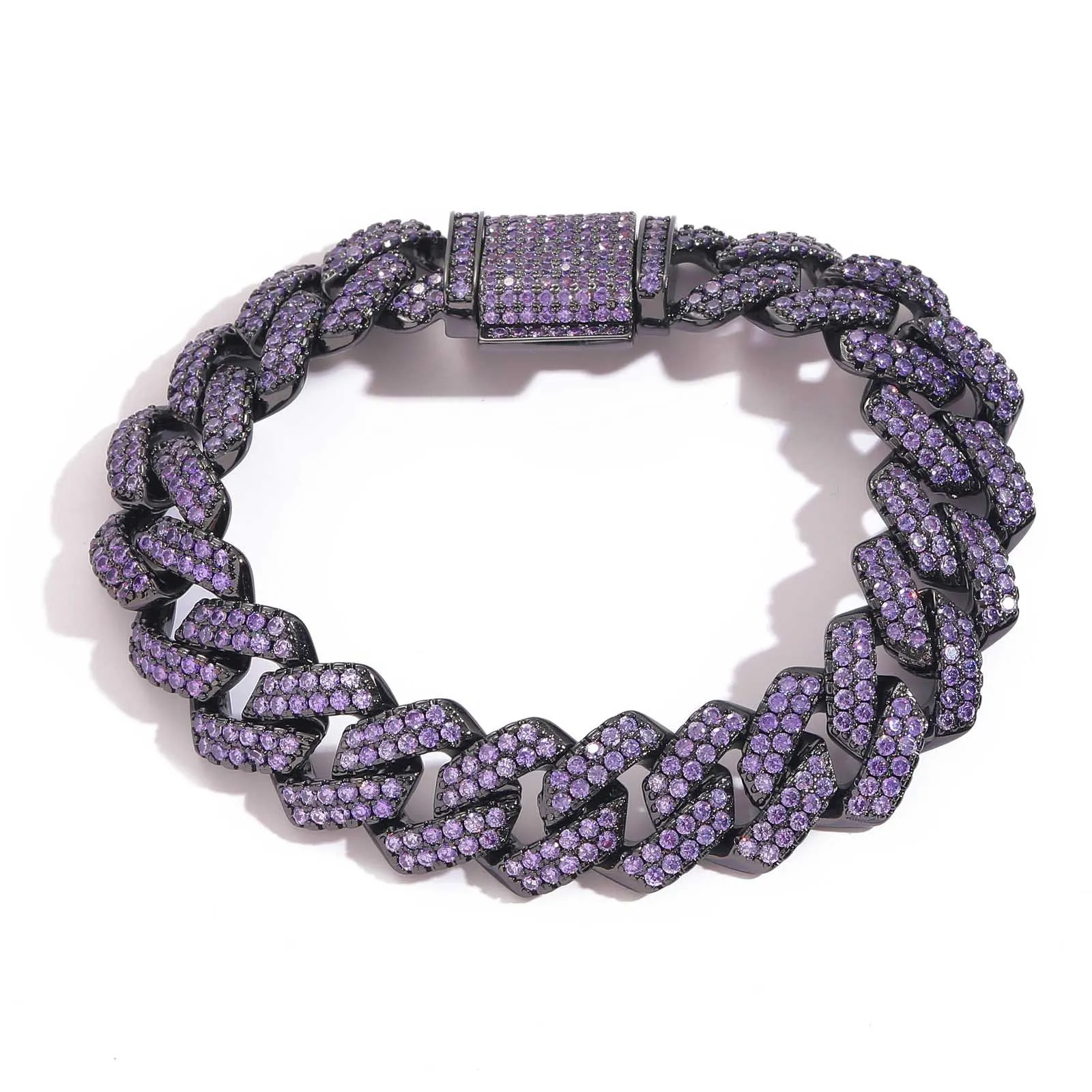 Cuban Link Rapper Jewelry - Iced Out Purple Chain Bracelet