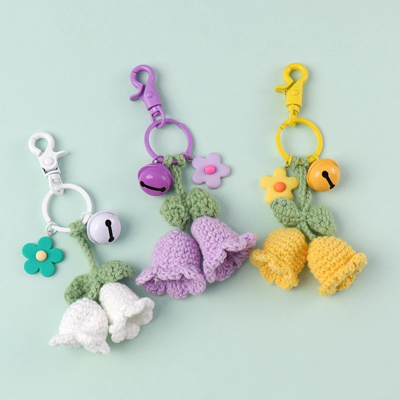 Portachiavi Macramè Boho Fatti a Mano, Ciondolo a Forma di Fiore, Accessori per Borse, Campanelli a Vento all'Uncinetto