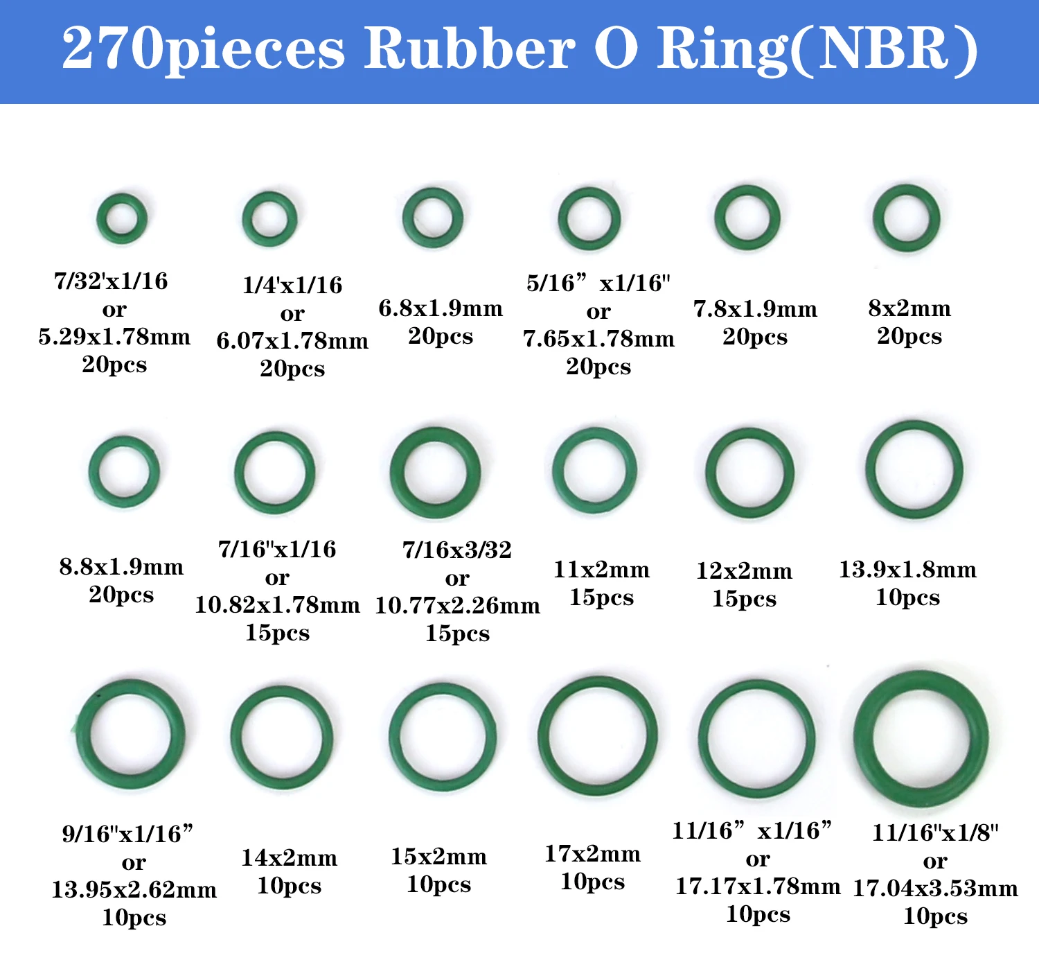 High Quality 270pcs Rubber O-ring Washer Seals Set Green 18 Sizes Ac O ...