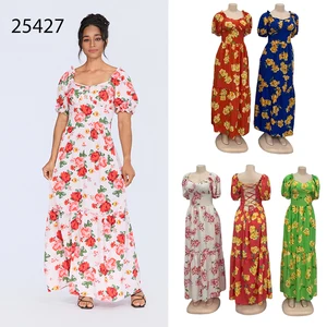 Wholesale New Summer Women Printed Short Sleeve square Collar Slim Backless Fashion Dress