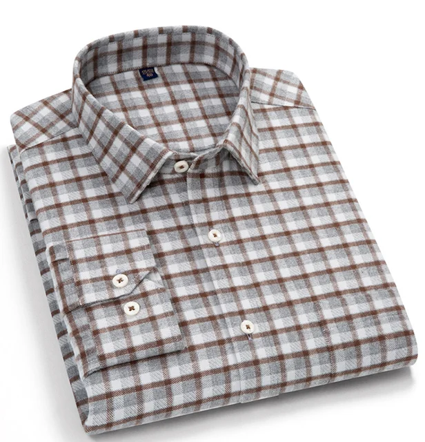 2024 Custom logo men Flannel shirts casual luxury plaid dress men's long sleeve business shirt button up shirt for men