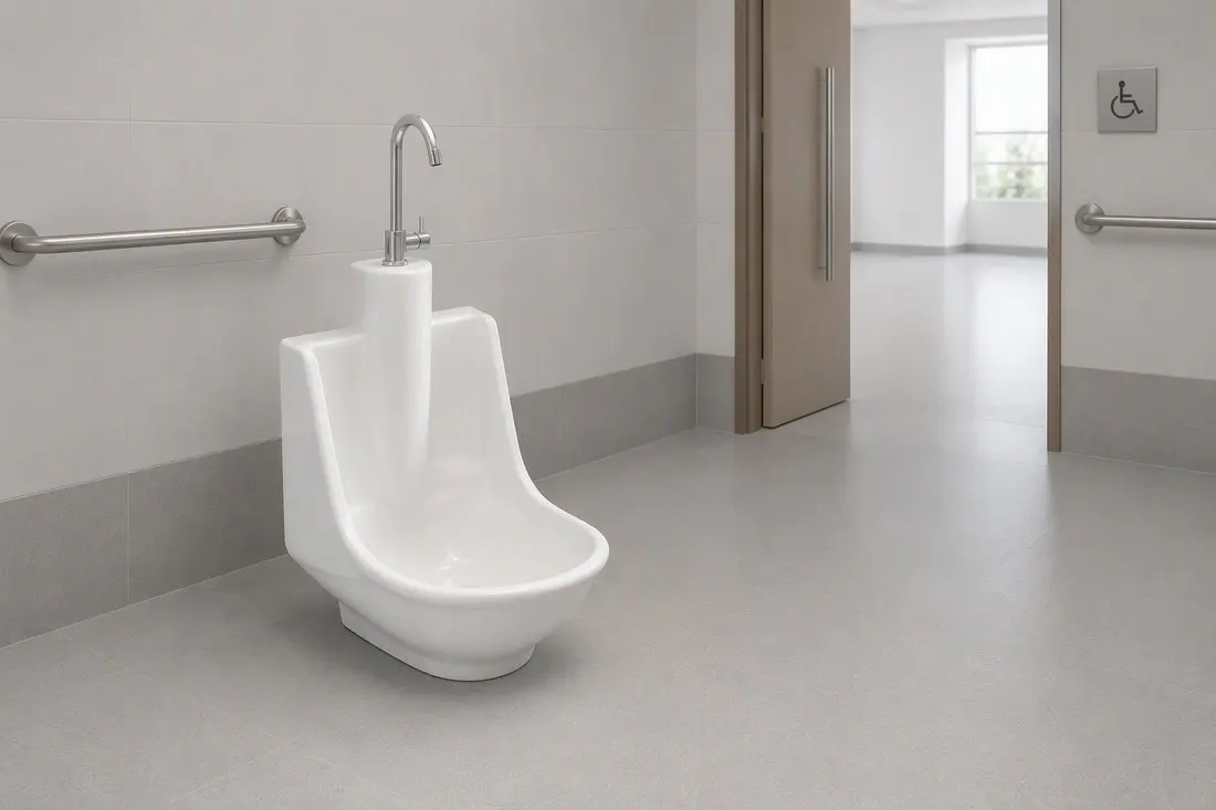 Universal design wudu area with dual-height stations serving all users