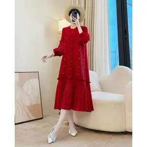 Factory Wholesale Elegant Women's Pleated Dress Loose Fit & Comfortable Style Casual Plus Size Dress