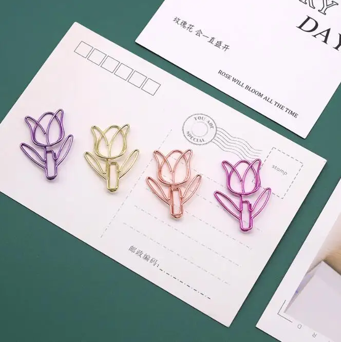 Plating Color Flower Tulip Metal Paper Clips